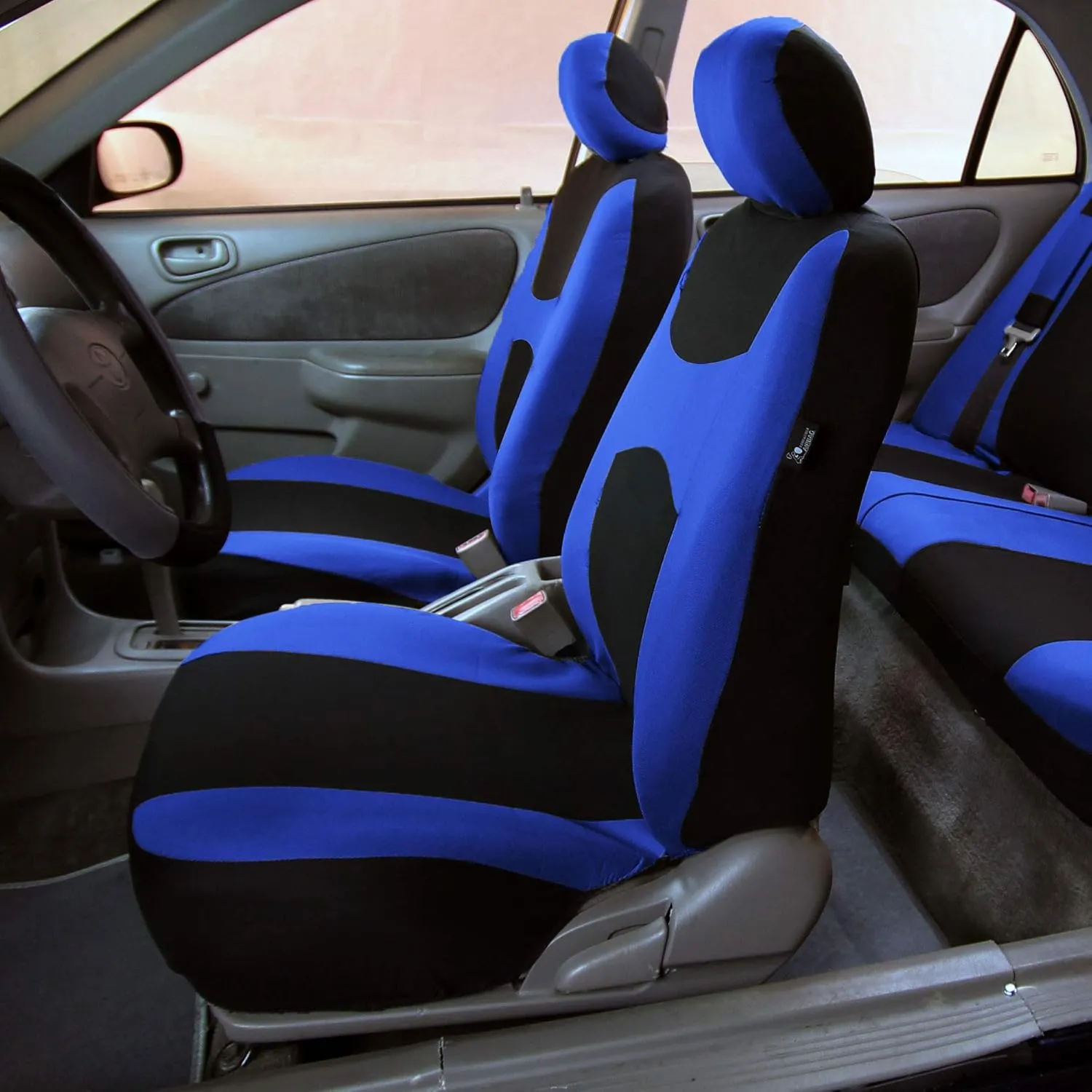 TLH Light and Breezy Flat Cloth Automotive Car Seat Covers Front Set Only, Airbag Compatible, Blue Color Universal Fit Car Seat Protector for Cars, Auto, Trucks, SUV
