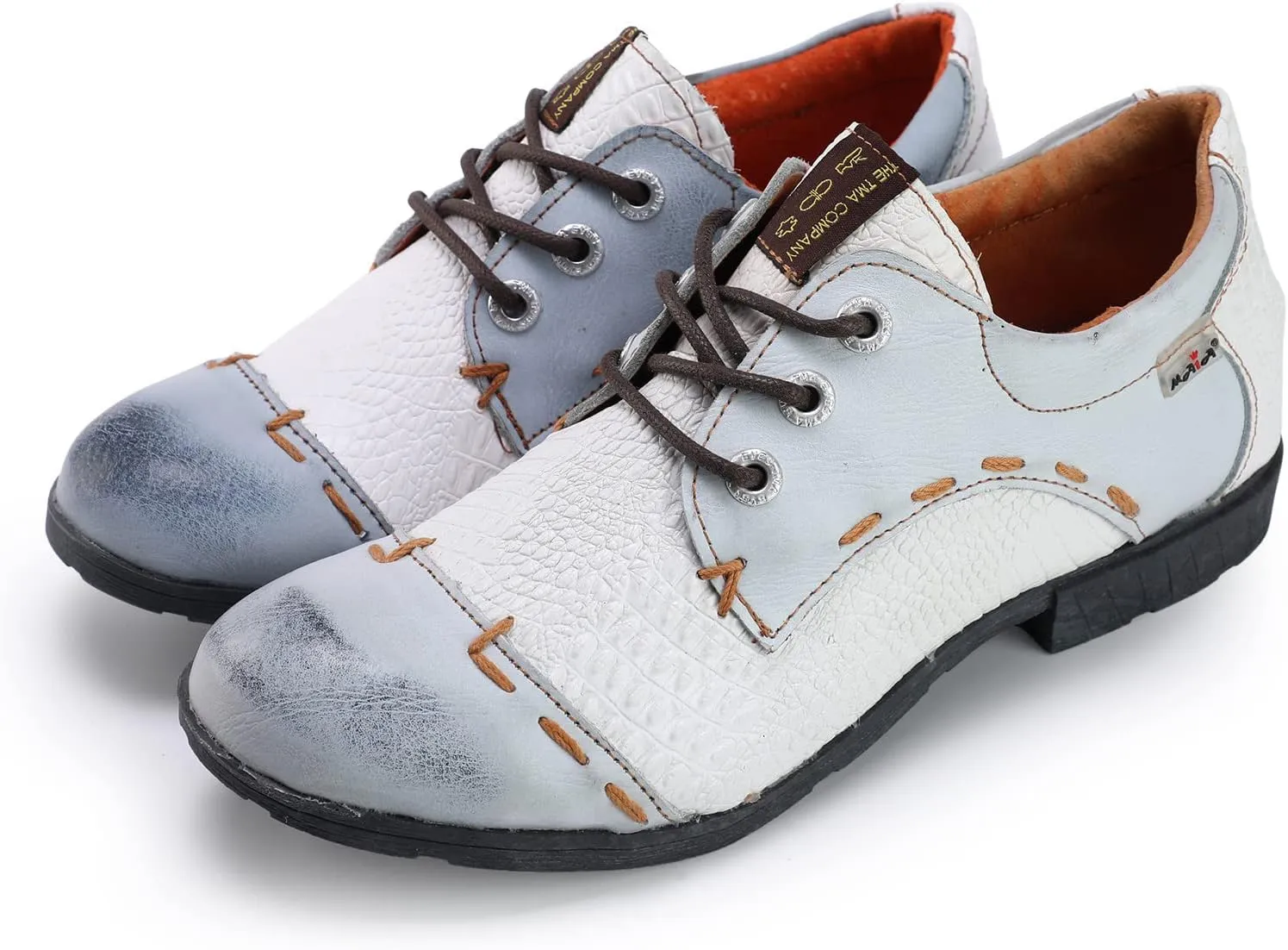 TMA EYES & MAiA Womens Handmade Stitching Shoes Leather Lace-up Low Heel Casual Shoes for Outdoor