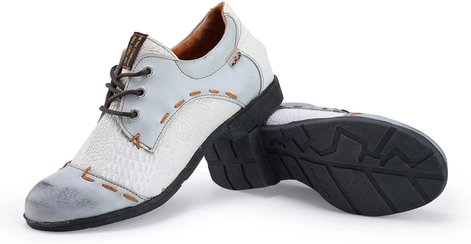 TMA EYES & MAiA Womens Handmade Stitching Shoes Leather Lace-up Low Heel Casual Shoes for Outdoor