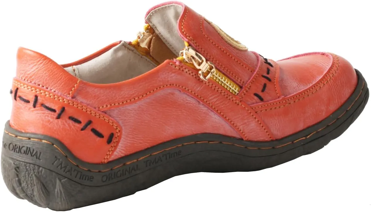 TMA EYES Women's Non-Slip Leather Casual Slip On Comfort Walking Flat Shoes