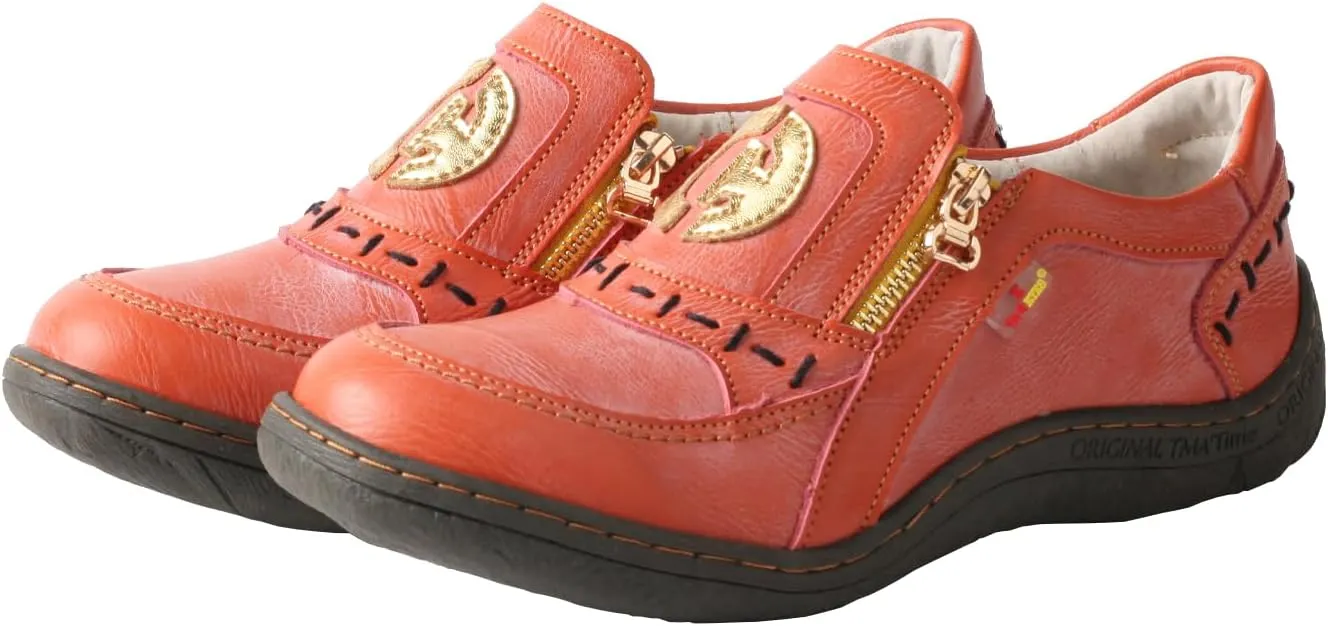 TMA EYES Women's Non-Slip Leather Casual Slip On Comfort Walking Flat Shoes