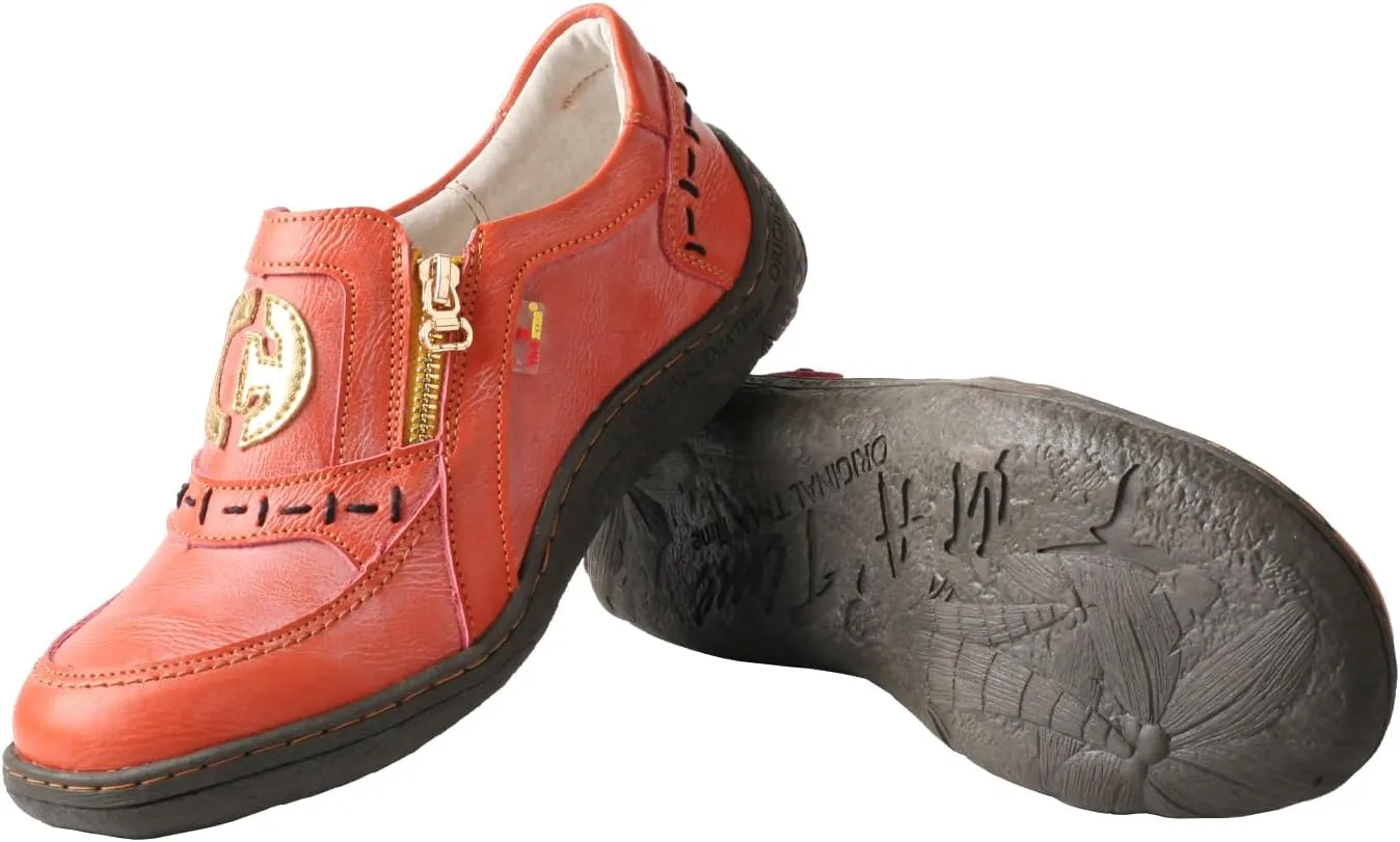 TMA EYES Women's Non-Slip Leather Casual Slip On Comfort Walking Flat Shoes