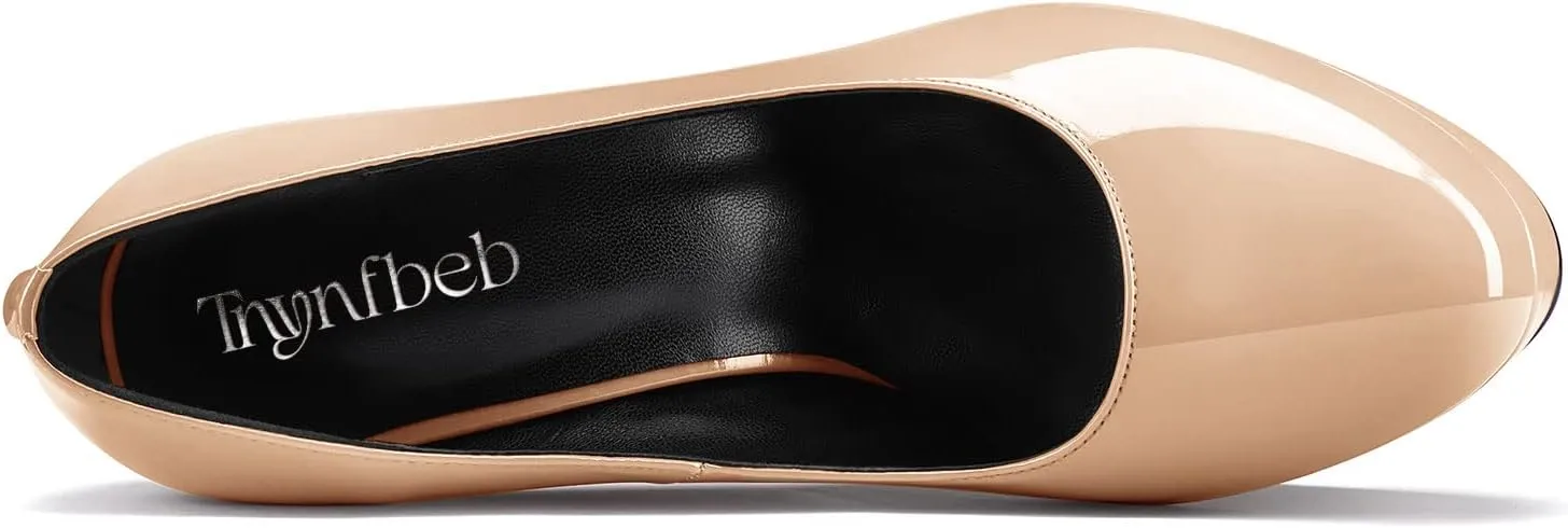 TNYNFBEB Women Chunky Block High Platform Heel Round Toe Pumps Slip-on Prom Basic Classic 5.5 Inches Heels