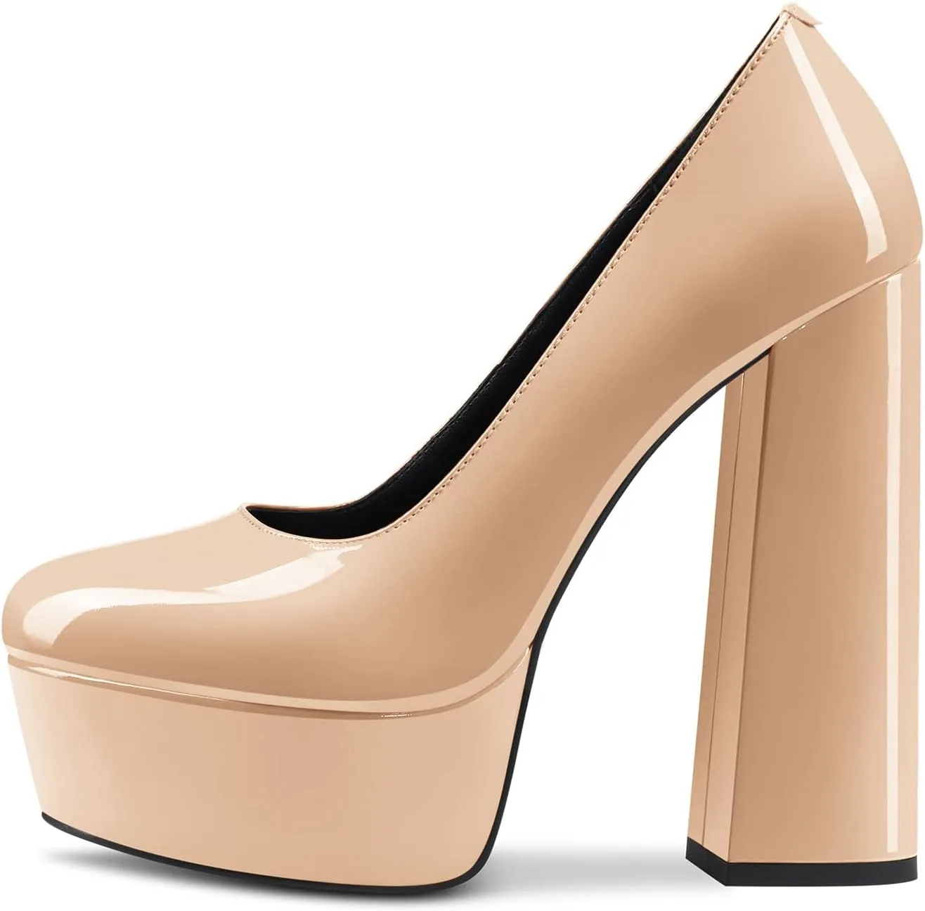 TNYNFBEB Women Chunky Block High Platform Heel Round Toe Pumps Slip-on Prom Basic Classic 5.5 Inches Heels