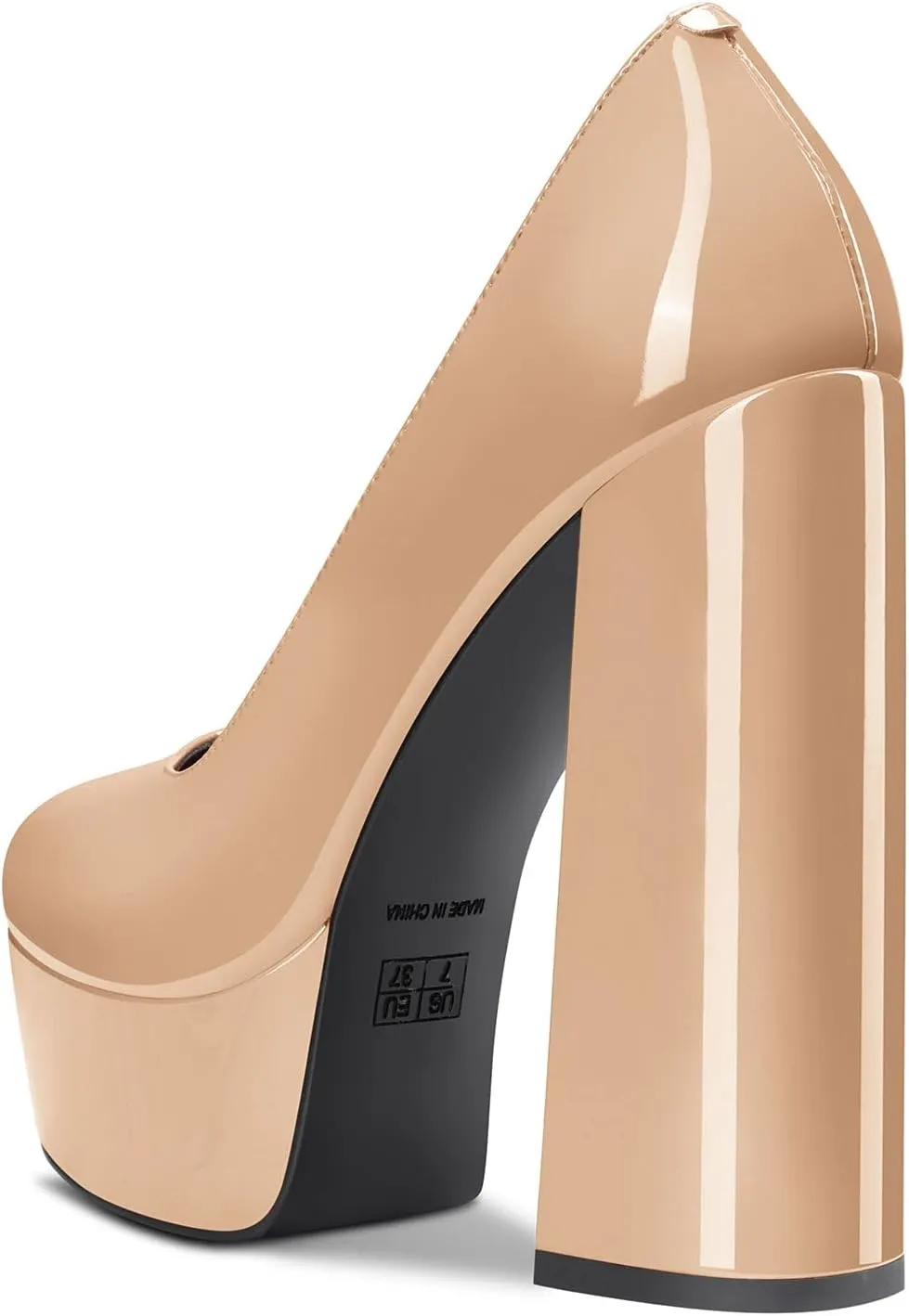 TNYNFBEB Women Chunky Block High Platform Heel Round Toe Pumps Slip-on Prom Basic Classic 5.5 Inches Heels