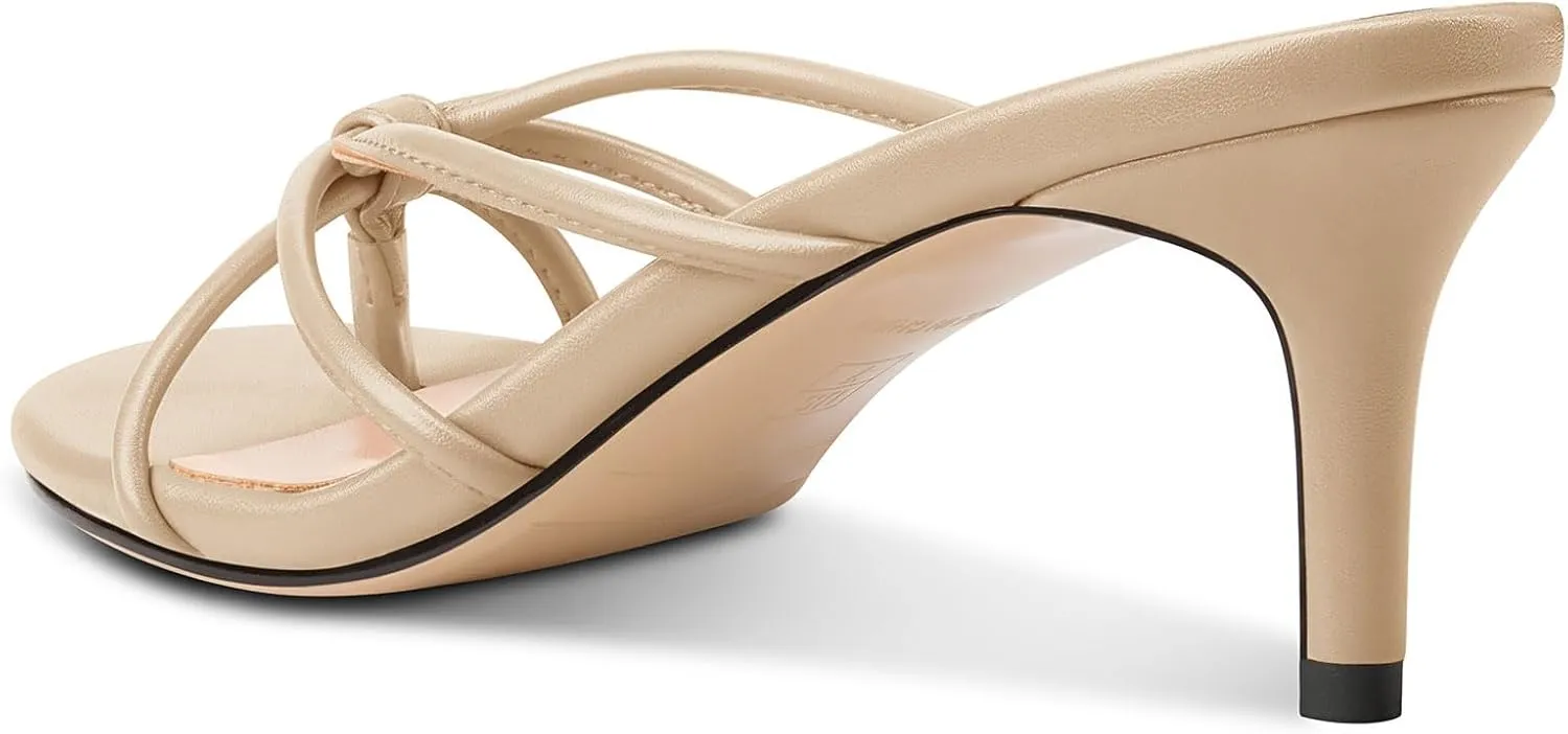 TNYNFBEB Women's Round Toe Flip Flop Strappy Mule Heels Slip-on Kitten Heel Thong Sandals Summer Dress Shoes 2.6 Inches