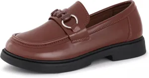 Tobfis Girls Slip-On Round Toe Oxford Butterfly Metal Chain Patent Leather Penny Loafers Flats Church School Uniform Kids Moccasins Dress Shoes (Toddler/Little Kid/Big Kid)