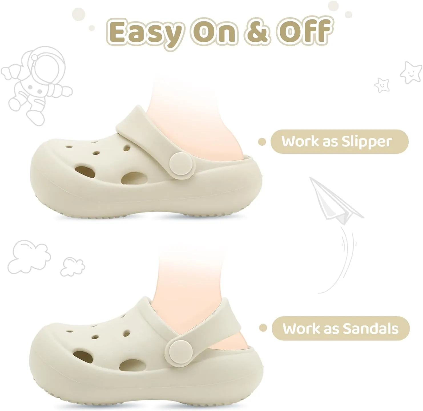 Toddler Classic Clogs Skin-Friendly Comfy Lightweight 丨Boys Girls Slip On Water Shoes