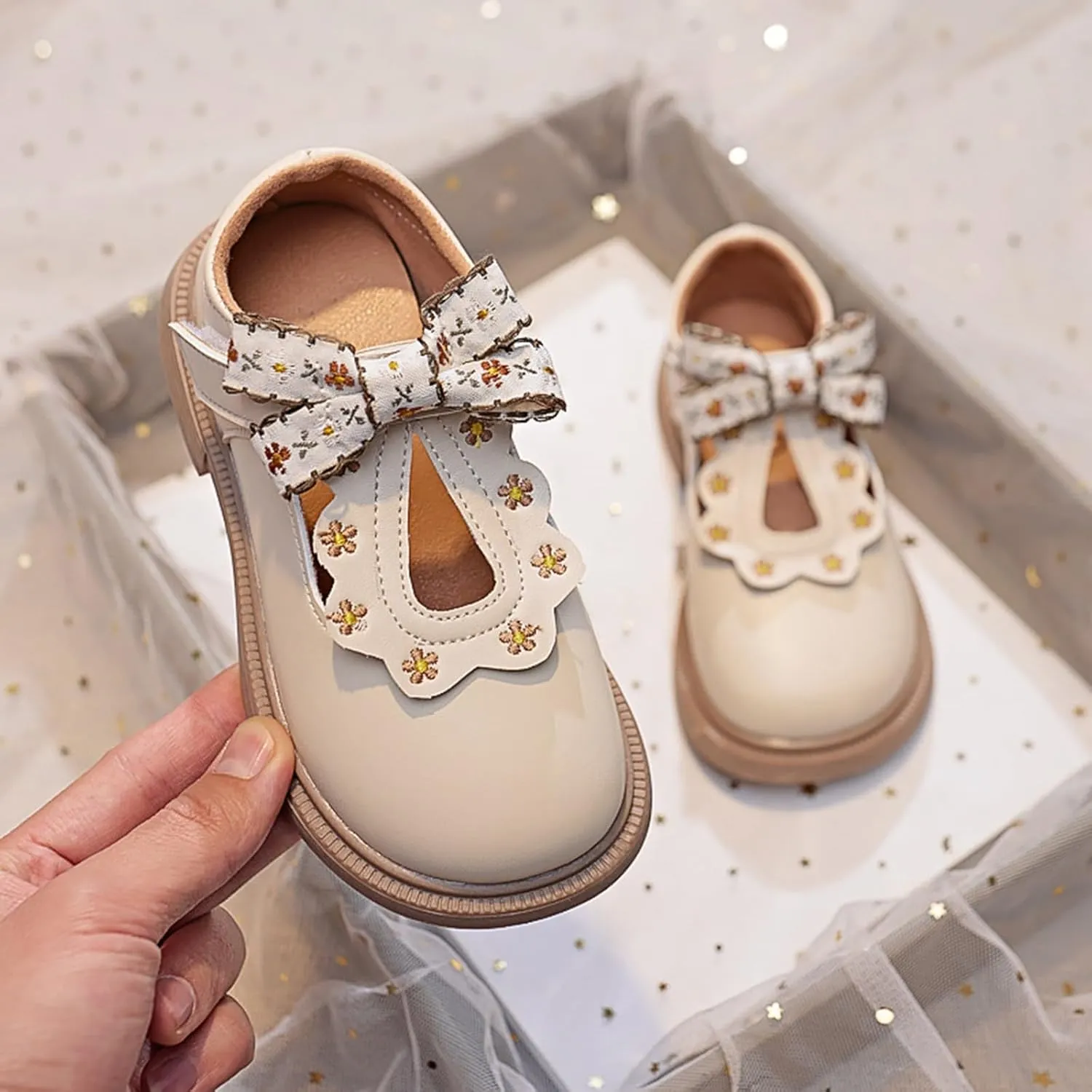 Toddler Girls Dress Bow Shoes Little Girls Loafers School 𝐔niform Mary Jane Flat For Girls Non-Slip Sole Casual Shoes