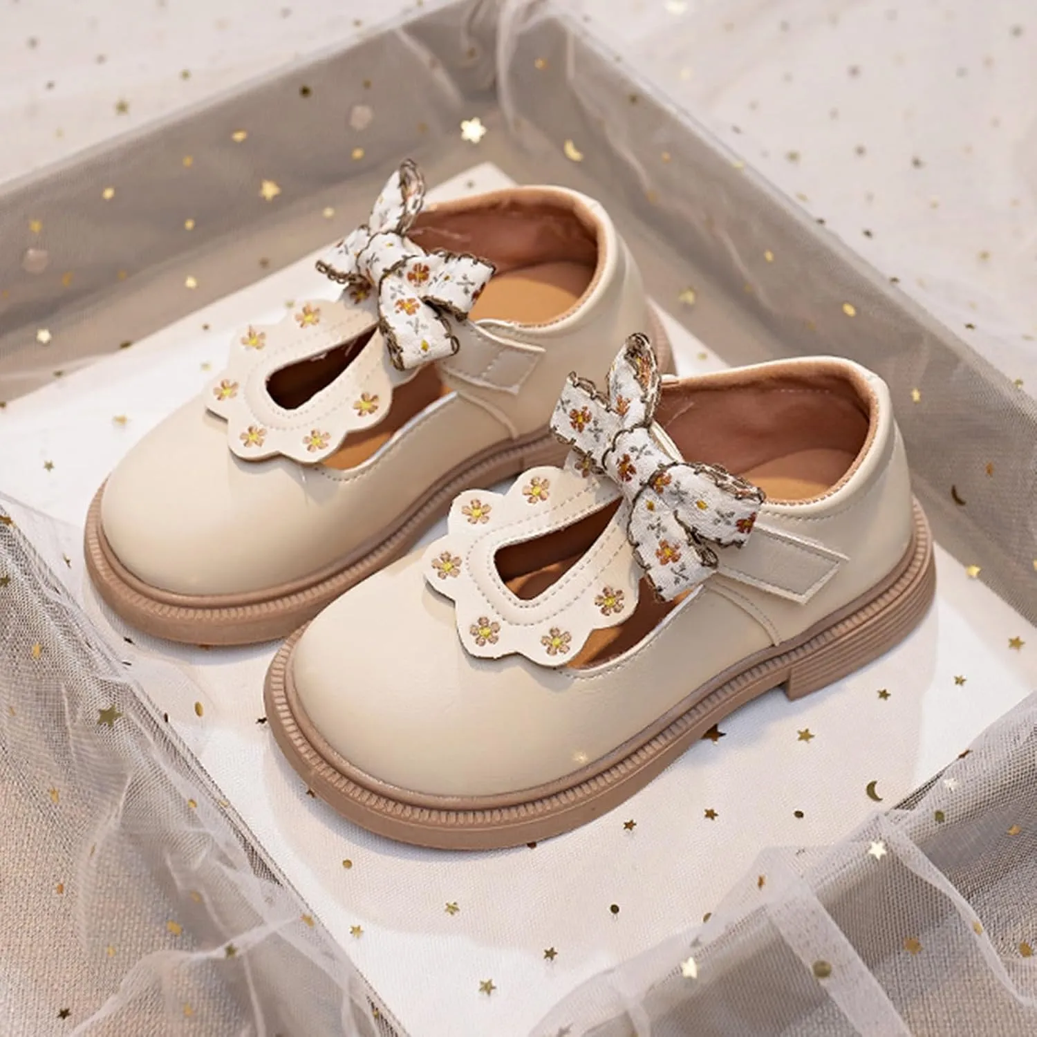 Toddler Girls Dress Bow Shoes Little Girls Loafers School 𝐔niform Mary Jane Flat For Girls Non-Slip Sole Casual Shoes