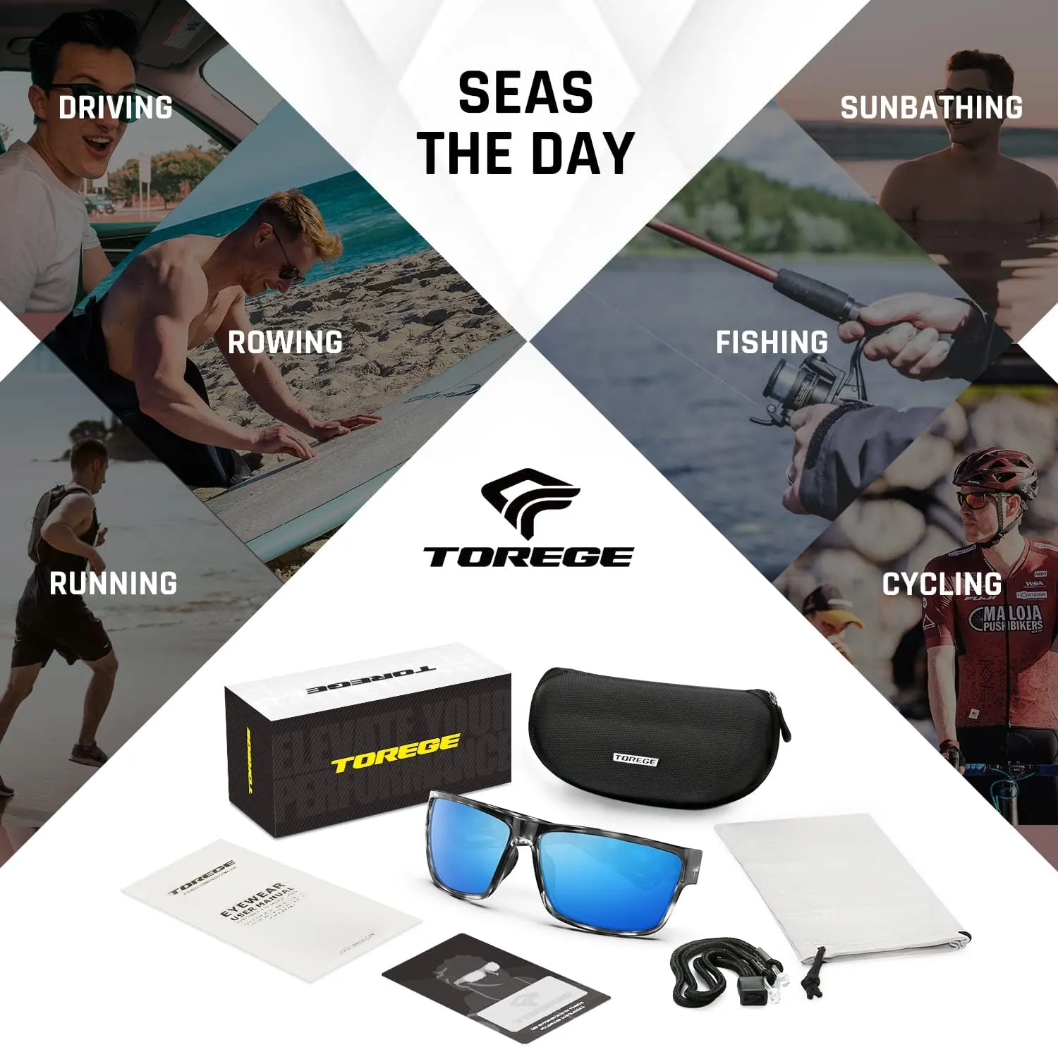 TOREGE Polarized Sports Sunglasses for Men and Women Cycling Running Golf Fishing Sunglasses TR26