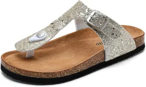 Torotto Boys Girls Glitter Slide Sandals Kids Flip Flops Cork Slipper with Adjustable Straps (Toddler/Little Kid/Big Kid)