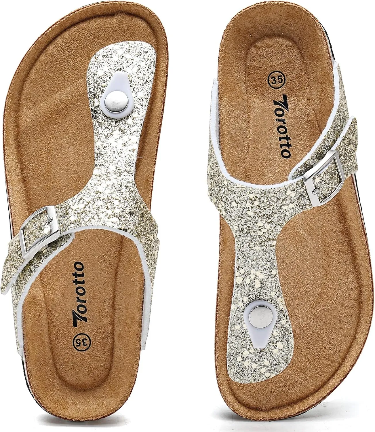 Torotto Boys Girls Glitter Slide Sandals Kids Flip Flops Cork Slipper with Adjustable Straps (Toddler/Little Kid/Big Kid)
