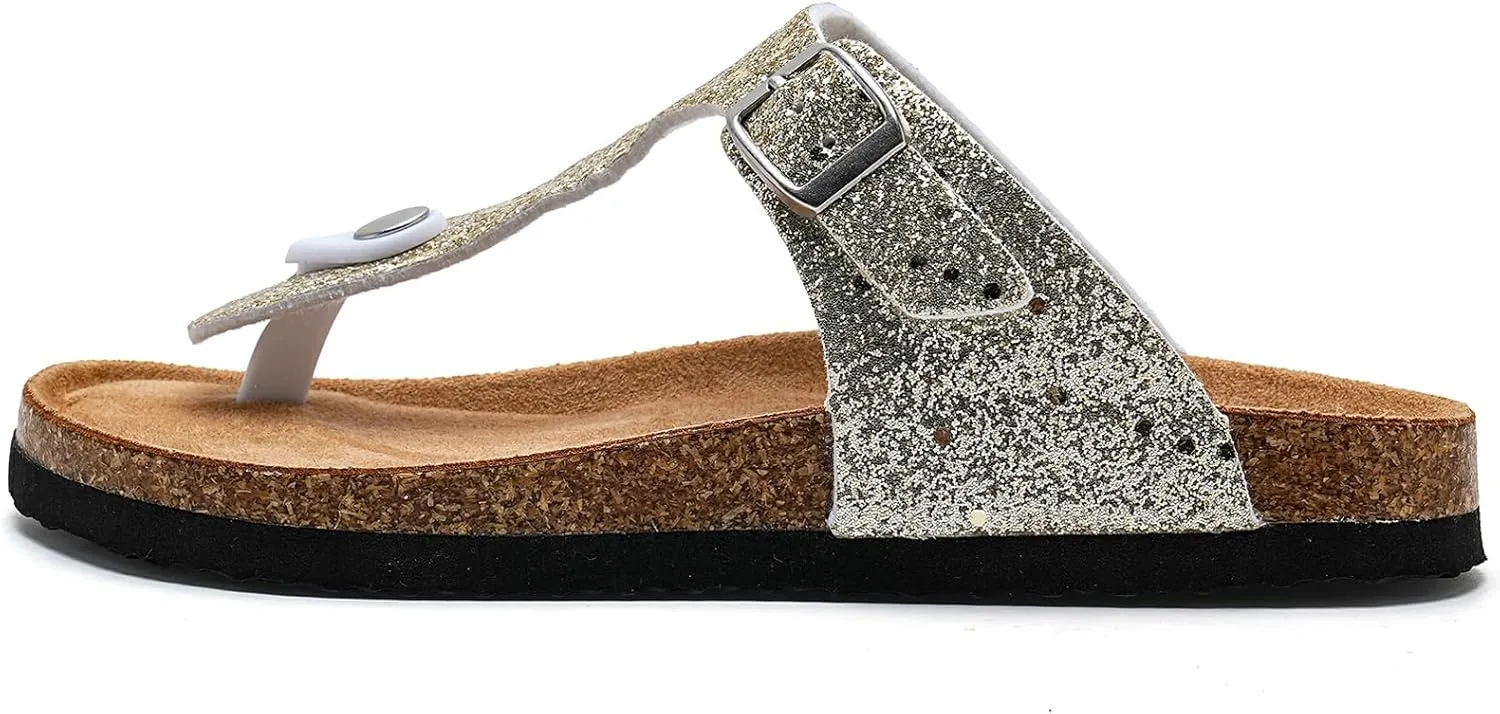 Torotto Boys Girls Glitter Slide Sandals Kids Flip Flops Cork Slipper with Adjustable Straps (Toddler/Little Kid/Big Kid)
