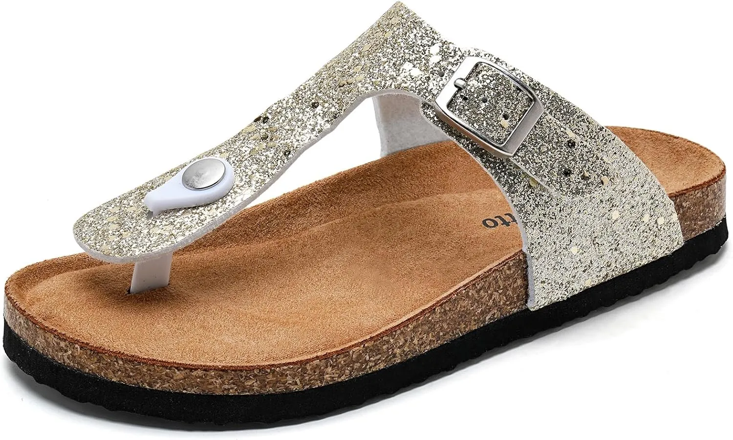 Torotto Boys Girls Glitter Slide Sandals Kids Flip Flops Cork Slipper with Adjustable Straps (Toddler/Little Kid/Big Kid)