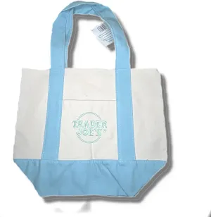 Trader Joe's Canvas Tote Bag, White and Light Blue, Reusable Shopping Bag