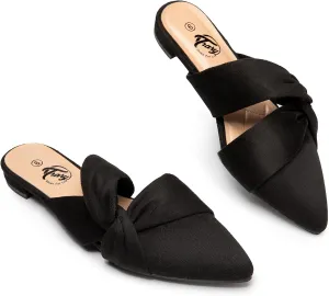 Trary Womens Mules Flats Closed Pointed Toe Comfortable Slip on Backless Loafer Shoes for Women with Knot