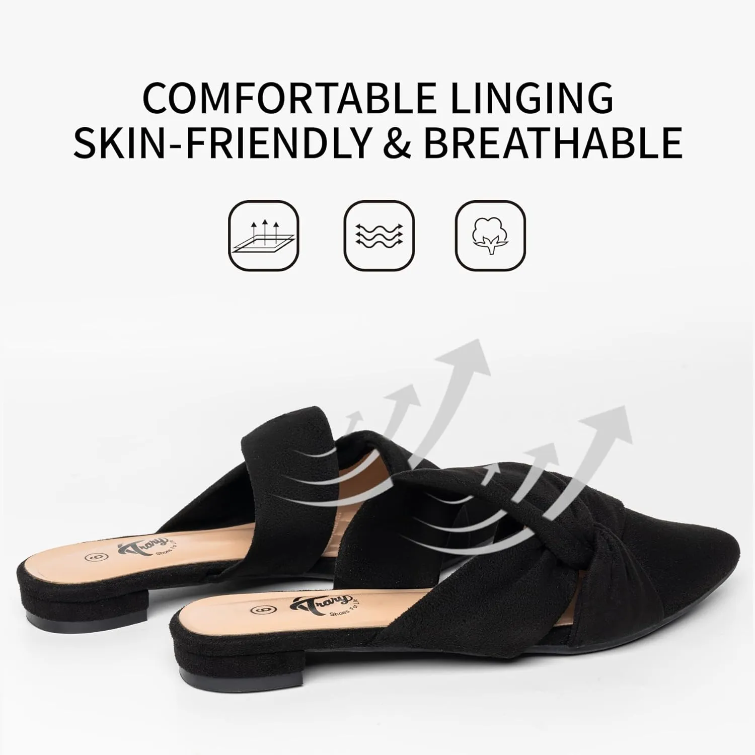 Trary Womens Mules Flats Closed Pointed Toe Comfortable Slip on Backless Loafer Shoes for Women with Knot