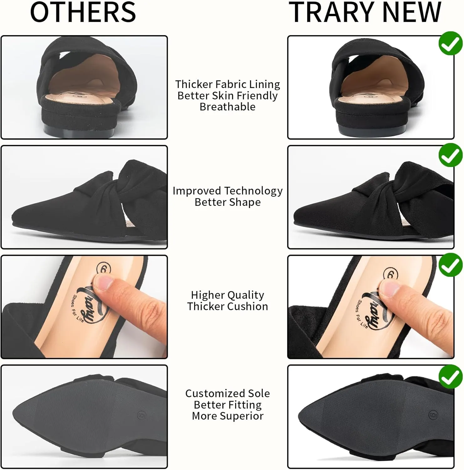 Trary Womens Mules Flats Closed Pointed Toe Comfortable Slip on Backless Loafer Shoes for Women with Knot