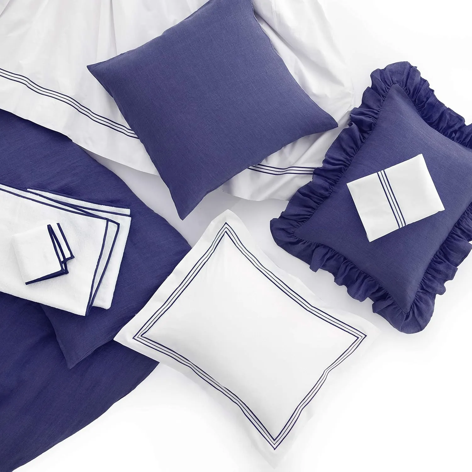 Trio Indigo Flat Sheet, Full/Queen Size, Blue Solid Pattern