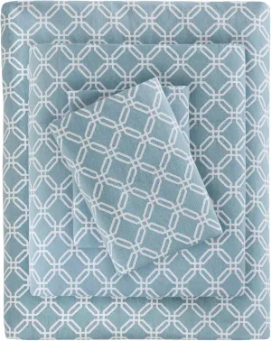 True North by Sleep Philosophy Cozy Flannel Warm 100% Cotton Sheet - Novelty Print Animals Stars Cute Ultra Soft Cold Weather Bedding Set, Queen, Blue Geo 4 Piece
