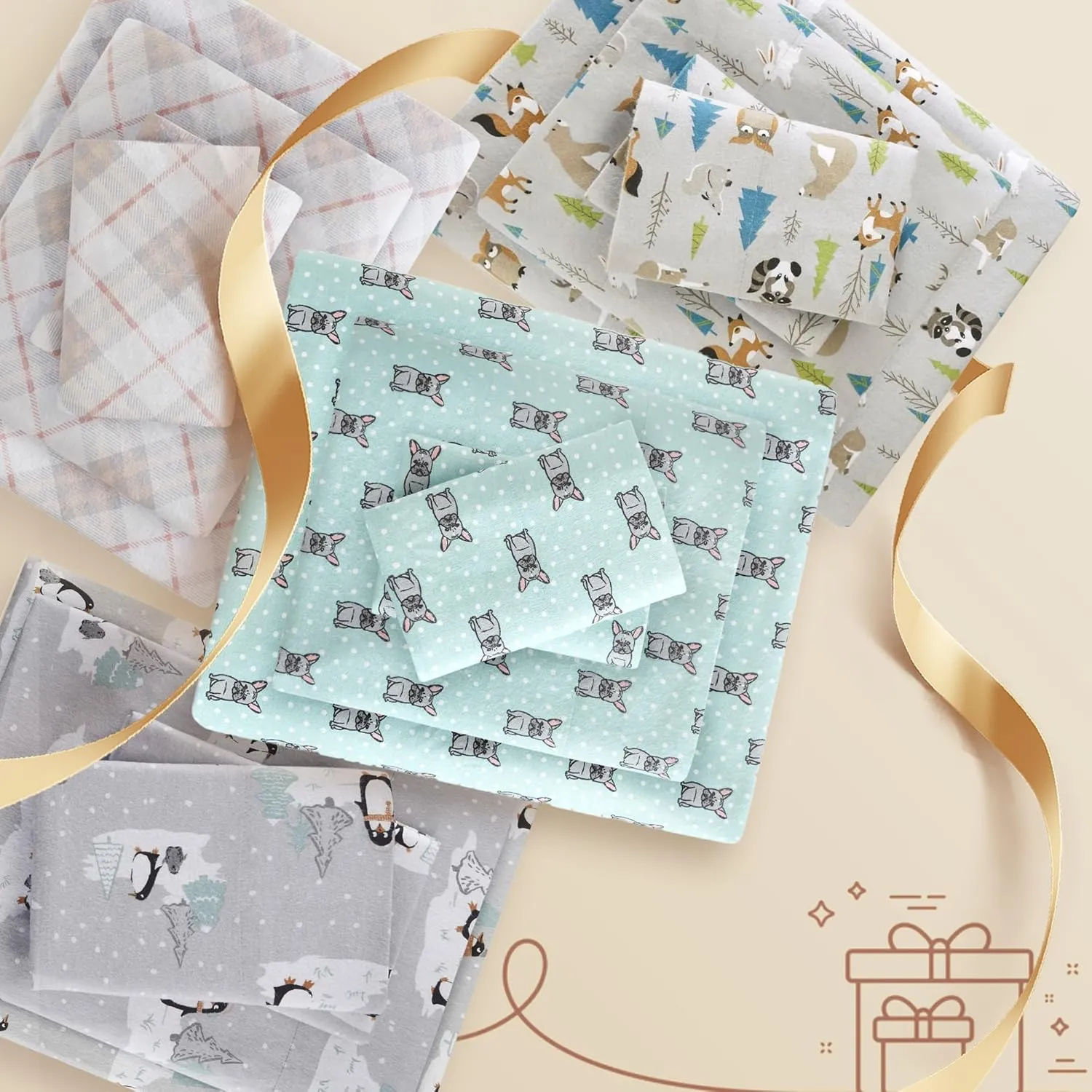 True North by Sleep Philosophy Cozy Flannel Warm 100% Cotton Sheet - Novelty Print Animals Stars Cute Ultra Soft Cold Weather Bedding Set, Queen, Blue Geo 4 Piece