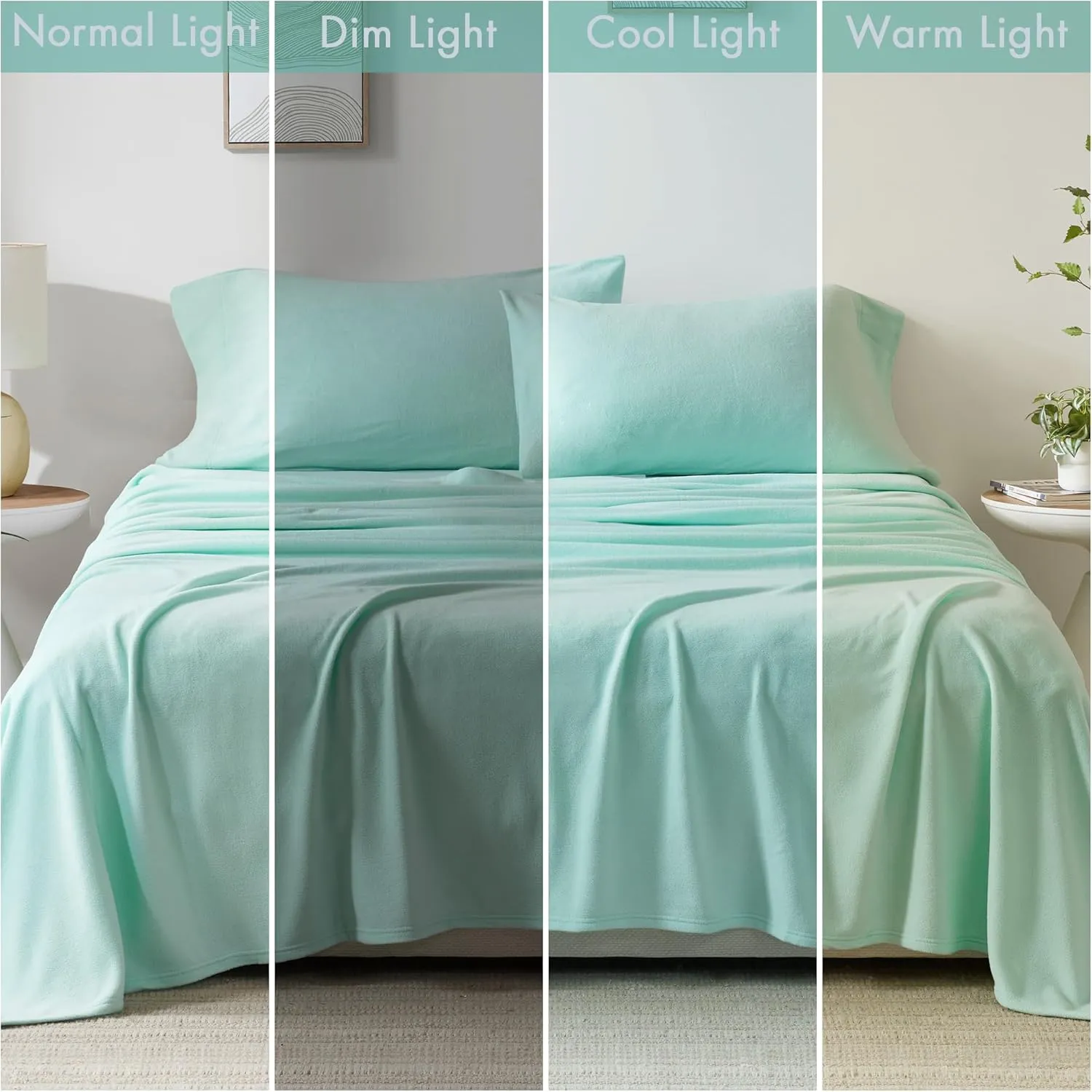 True North by Sleep Philosophy Fleece Sheet Set Queen, Solid Color, Warm & Plush Sheets Soft Fleece Bedding Set, Queen Size Sheets, Fitted Pocket Fits Up to 16" Mattress, Queen Aqua 4 Piece