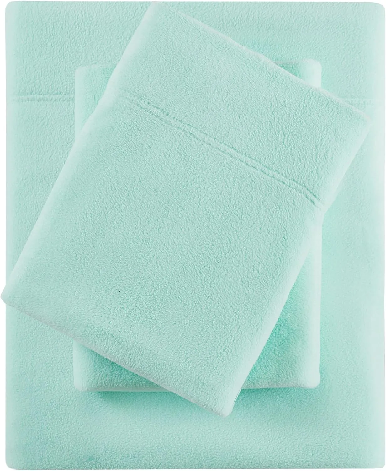 True North by Sleep Philosophy Fleece Sheet Set Queen, Solid Color, Warm & Plush Sheets Soft Fleece Bedding Set, Queen Size Sheets, Fitted Pocket Fits Up to 16" Mattress, Queen Aqua 4 Piece