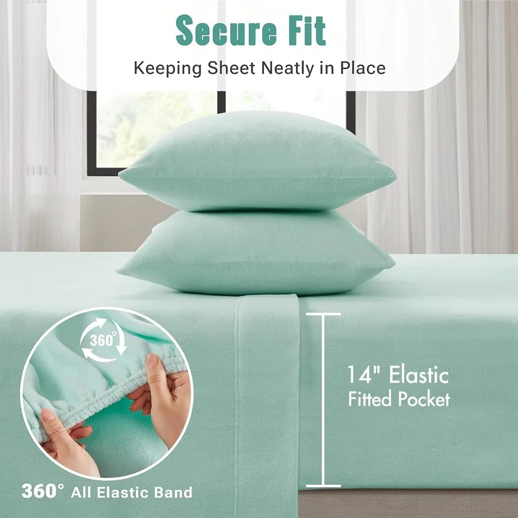 True North by Sleep Philosophy Fleece Sheet Set Queen, Solid Color, Warm & Plush Sheets Soft Fleece Bedding Set, Queen Size Sheets, Fitted Pocket Fits Up to 16" Mattress, Queen Aqua 4 Piece