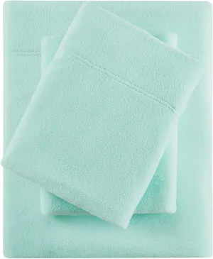 True North by Sleep Philosophy Fleece Sheet Set Queen, Solid Color, Warm & Plush Sheets Soft Fleece Bedding Set, Queen Size Sheets, Fitted Pocket Fits Up to 16" Mattress, Queen Aqua 4 Piece