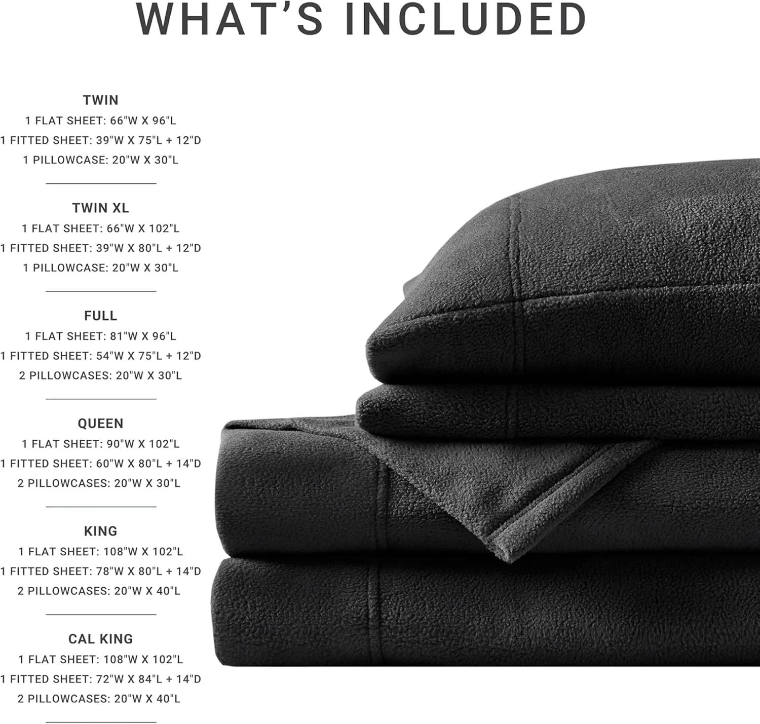 True North by Sleep Philosophy Micro Fleece Bed Sheet Set, Warm, Sheets with 14" Deep Pocket, for Cold Season Cozy Sheet-Set, Matching Pillow Case, Queen, Black, 4 Piece