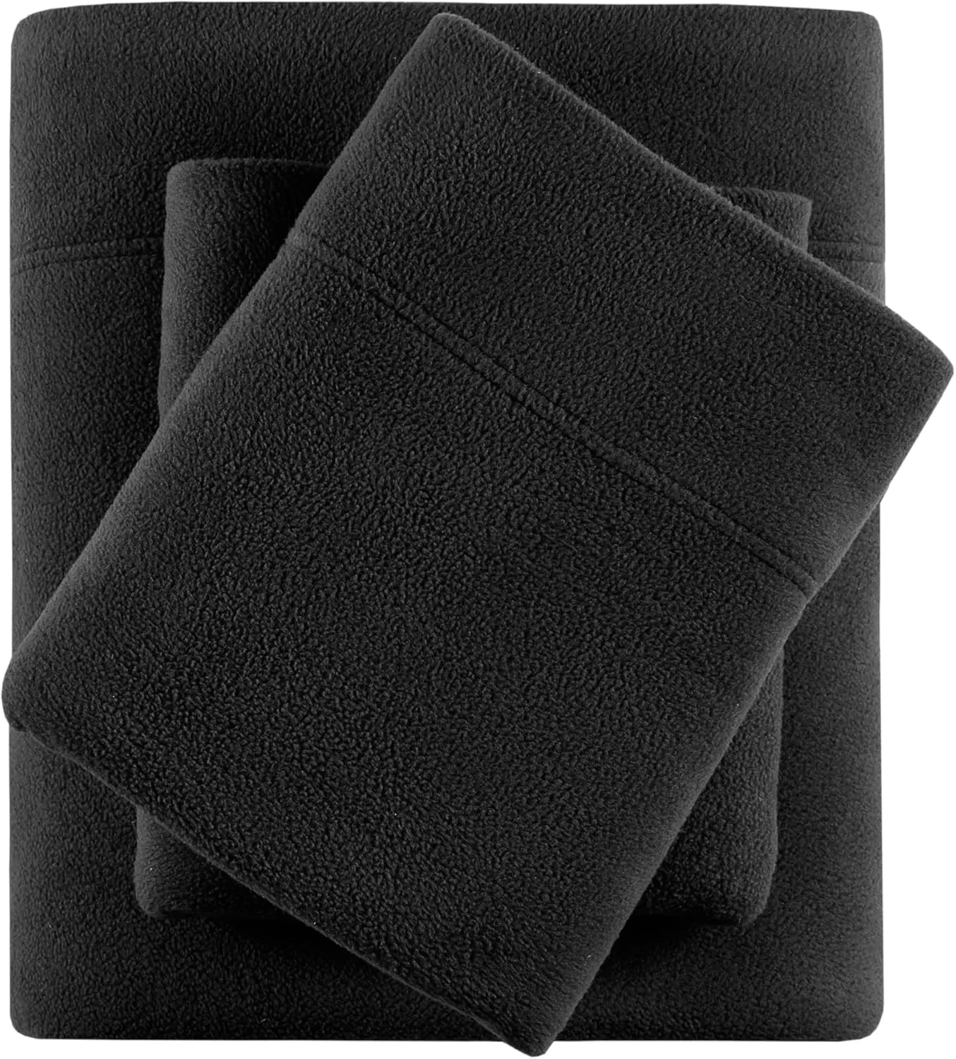 True North by Sleep Philosophy Micro Fleece Bed Sheet Set, Warm, Sheets with 14" Deep Pocket, for Cold Season Cozy Sheet-Set, Matching Pillow Case, Queen, Black, 4 Piece