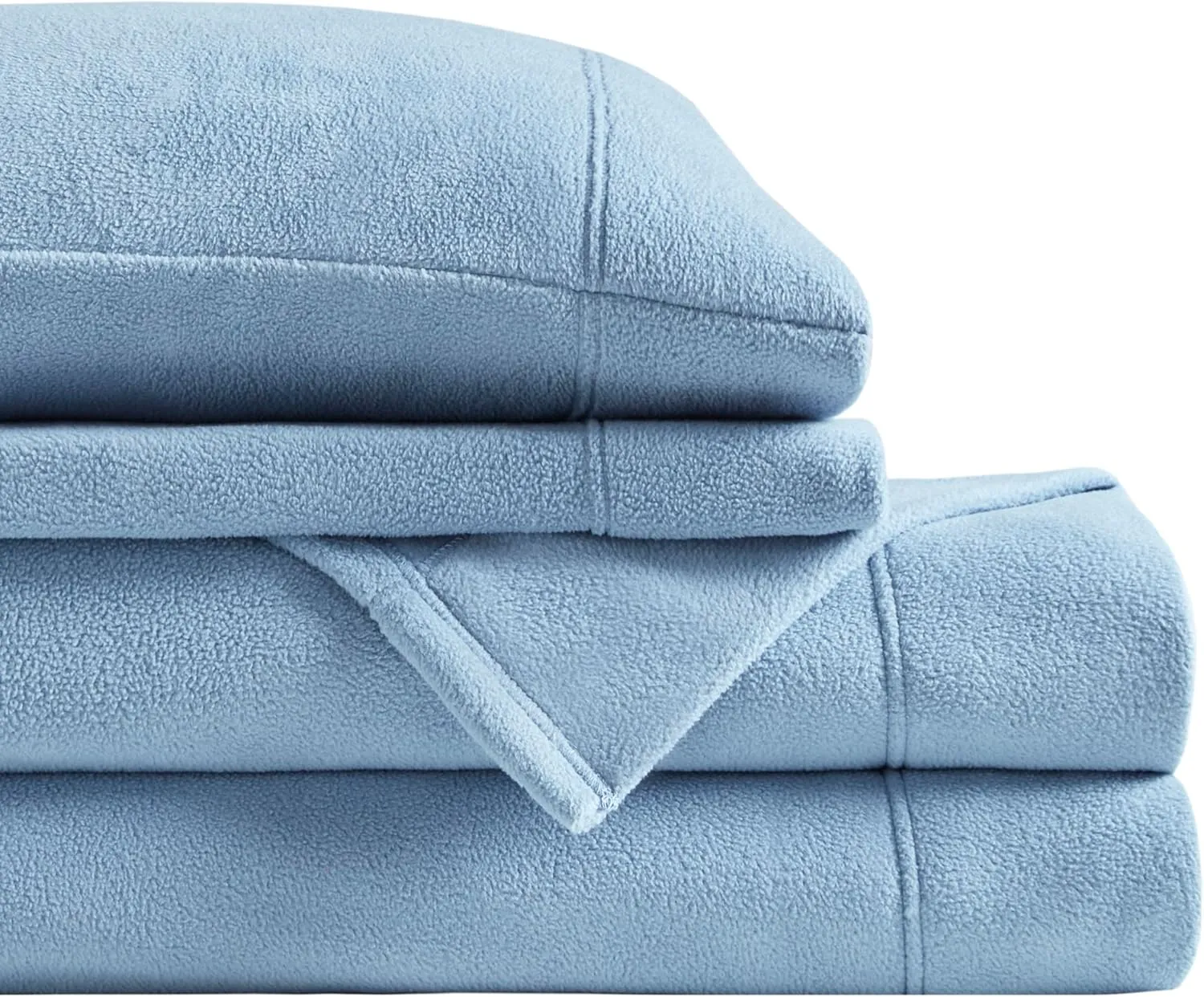 True North by Sleep Philosophy Micro Fleece Bed Sheet Set, Warm, Sheets with 14" Deep Pocket, for Cold Season Cozy Sheet-Set, Matching Pillow Case, Queen, Blue, 4 Piece