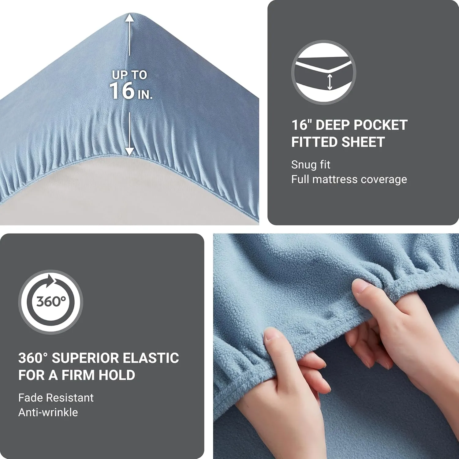 True North by Sleep Philosophy Micro Fleece Bed Sheet Set, Warm, Sheets with 14" Deep Pocket, for Cold Season Cozy Sheet-Set, Matching Pillow Case, Queen, Blue, 4 Piece
