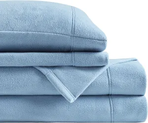 True North by Sleep Philosophy Micro Fleece Bed Sheet Set, Warm, Sheets with 14" Deep Pocket, for Cold Season Cozy Sheet-Set, Matching Pillow Case, Queen, Blue, 4 Piece