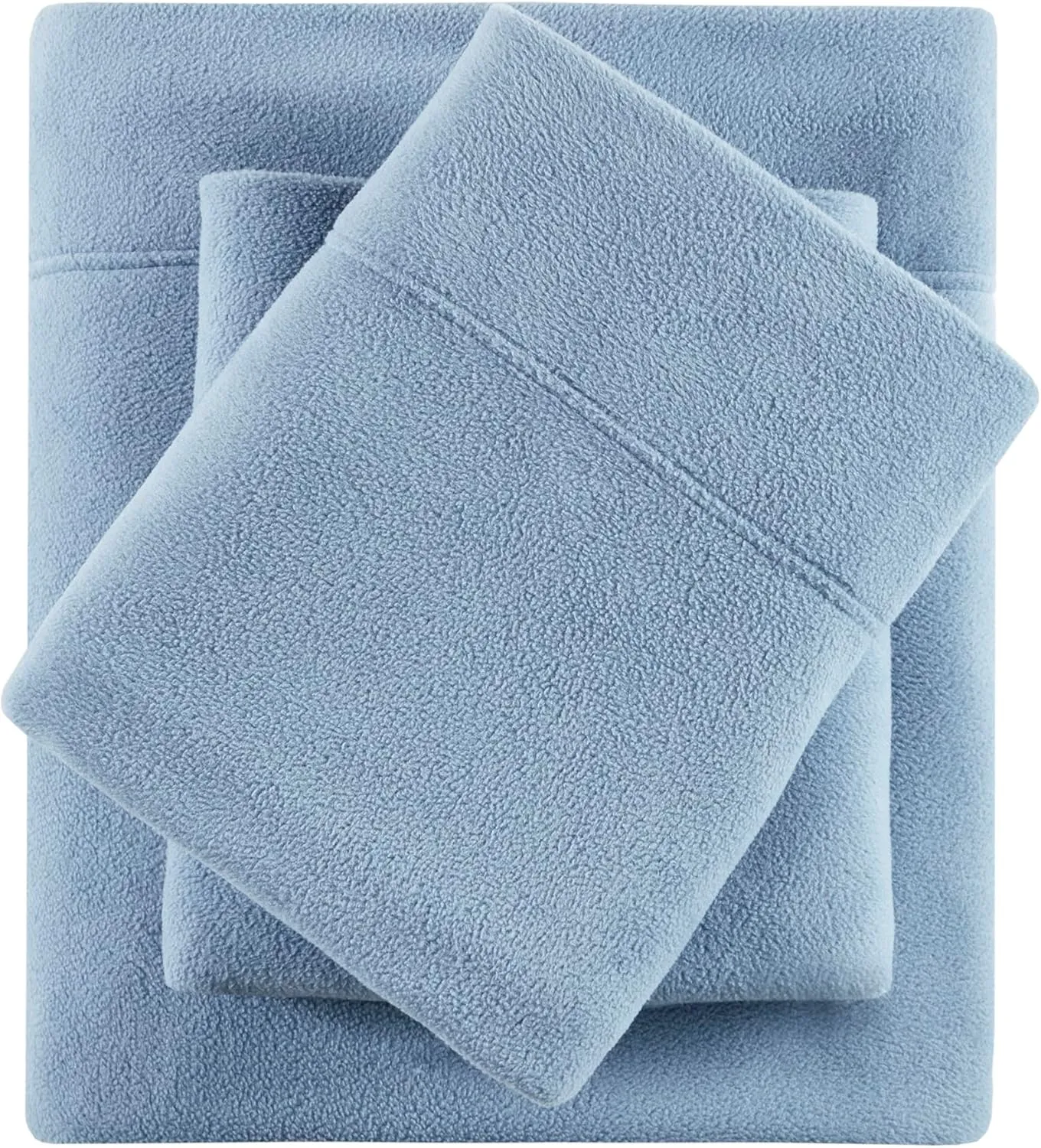 True North by Sleep Philosophy Micro Fleece Bed Sheet Set, Warm, Sheets with 14" Deep Pocket, for Cold Season Cozy Sheet-Set, Matching Pillow Case, Queen, Blue, 4 Piece
