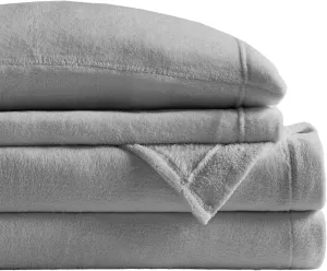 True North by Sleep Philosophy Plush Sheet Set King, Solid Color, Warm & Soft Bedding King Size Sheets, Fitted Pocket Fits Up to 16" Mattress, Soloft, King, Grey, 4 Piece