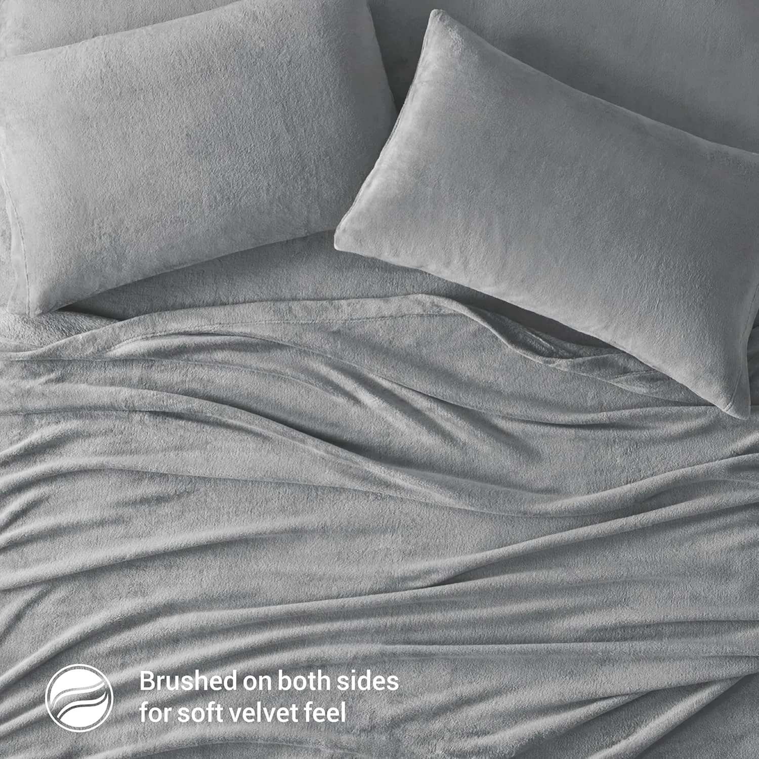 True North by Sleep Philosophy Plush Sheet Set King, Solid Color, Warm & Soft Bedding King Size Sheets, Fitted Pocket Fits Up to 16" Mattress, Soloft, King, Grey, 4 Piece