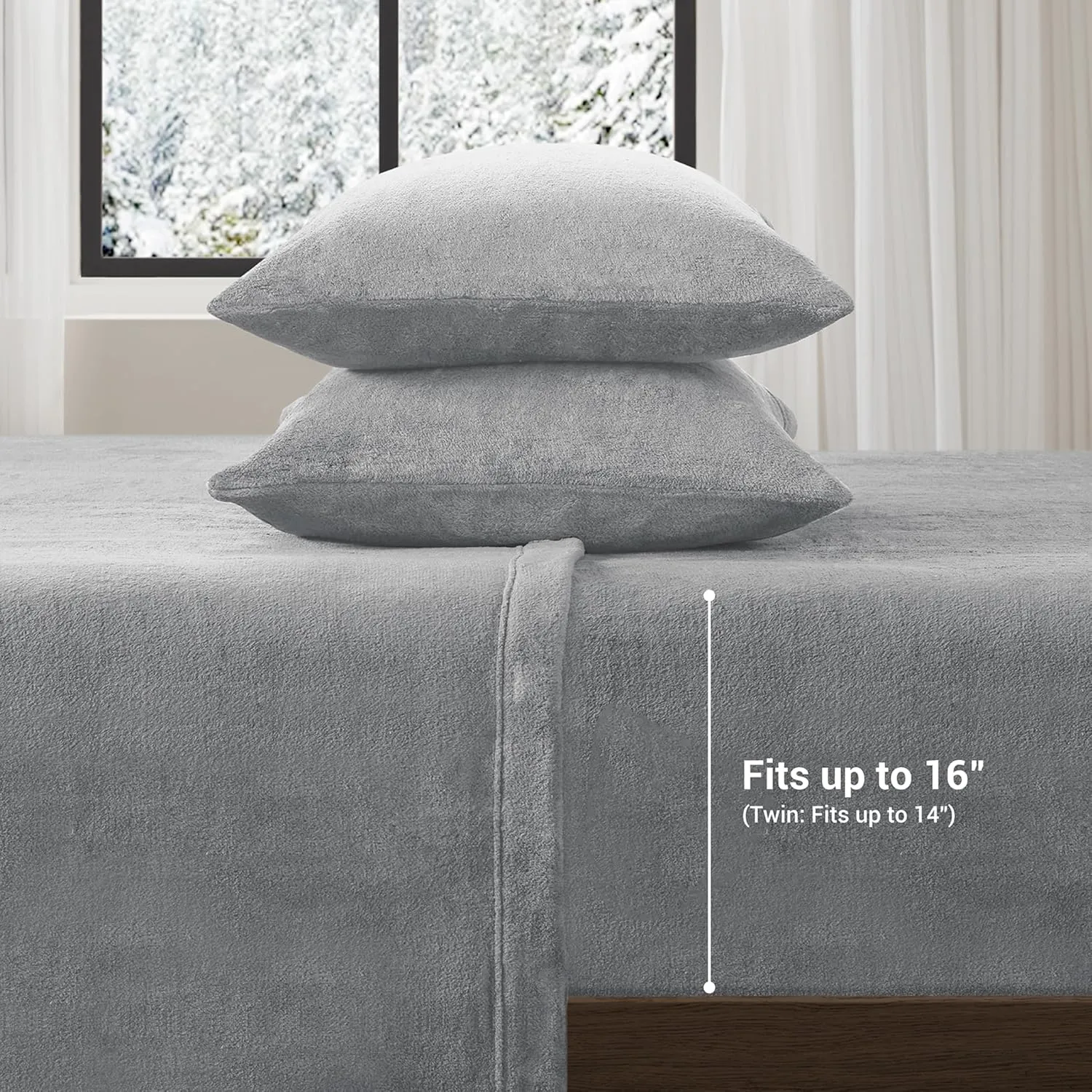 True North by Sleep Philosophy Plush Sheet Set King, Solid Color, Warm & Soft Bedding King Size Sheets, Fitted Pocket Fits Up to 16" Mattress, Soloft, King, Grey, 4 Piece