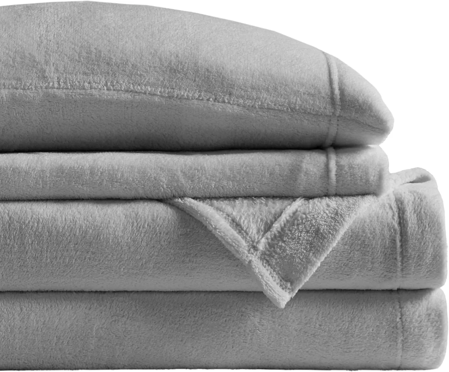 True North by Sleep Philosophy Plush Sheet Set King, Solid Color, Warm & Soft Bedding King Size Sheets, Fitted Pocket Fits Up to 16" Mattress, Soloft, King, Grey, 4 Piece