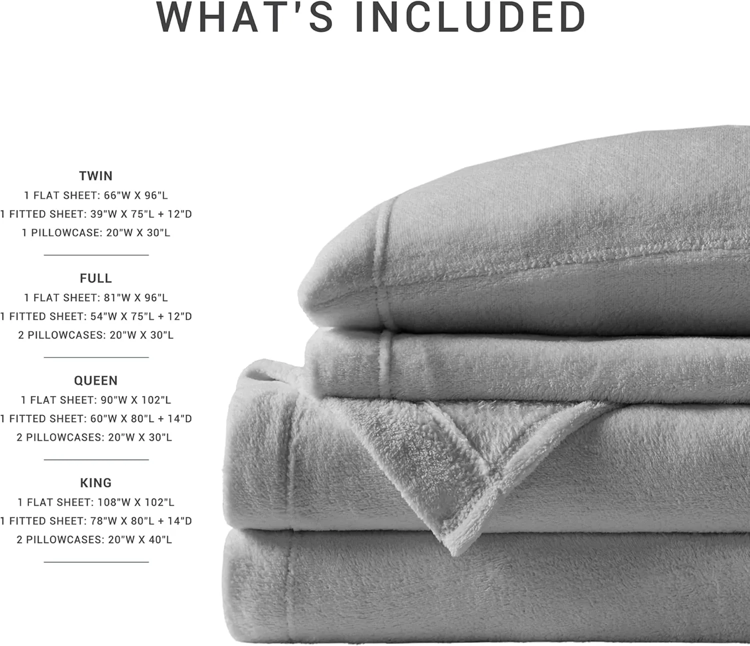 True North by Sleep Philosophy Plush Sheet Set King, Solid Color, Warm & Soft Bedding King Size Sheets, Fitted Pocket Fits Up to 16" Mattress, Soloft, King, Grey, 4 Piece