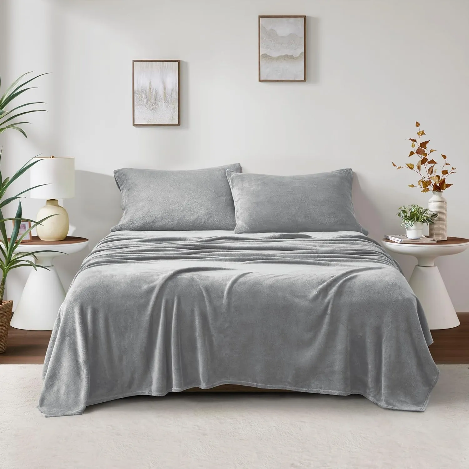 True North by Sleep Philosophy Plush Sheet Set King, Solid Color, Warm & Soft Bedding King Size Sheets, Fitted Pocket Fits Up to 16" Mattress, Soloft, King, Grey, 4 Piece