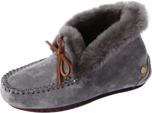 U-lite Women's Warm Fur Wool Slipper Casual Winter Slouch Flat Indoor Outdoor Loafer Grey 5.5