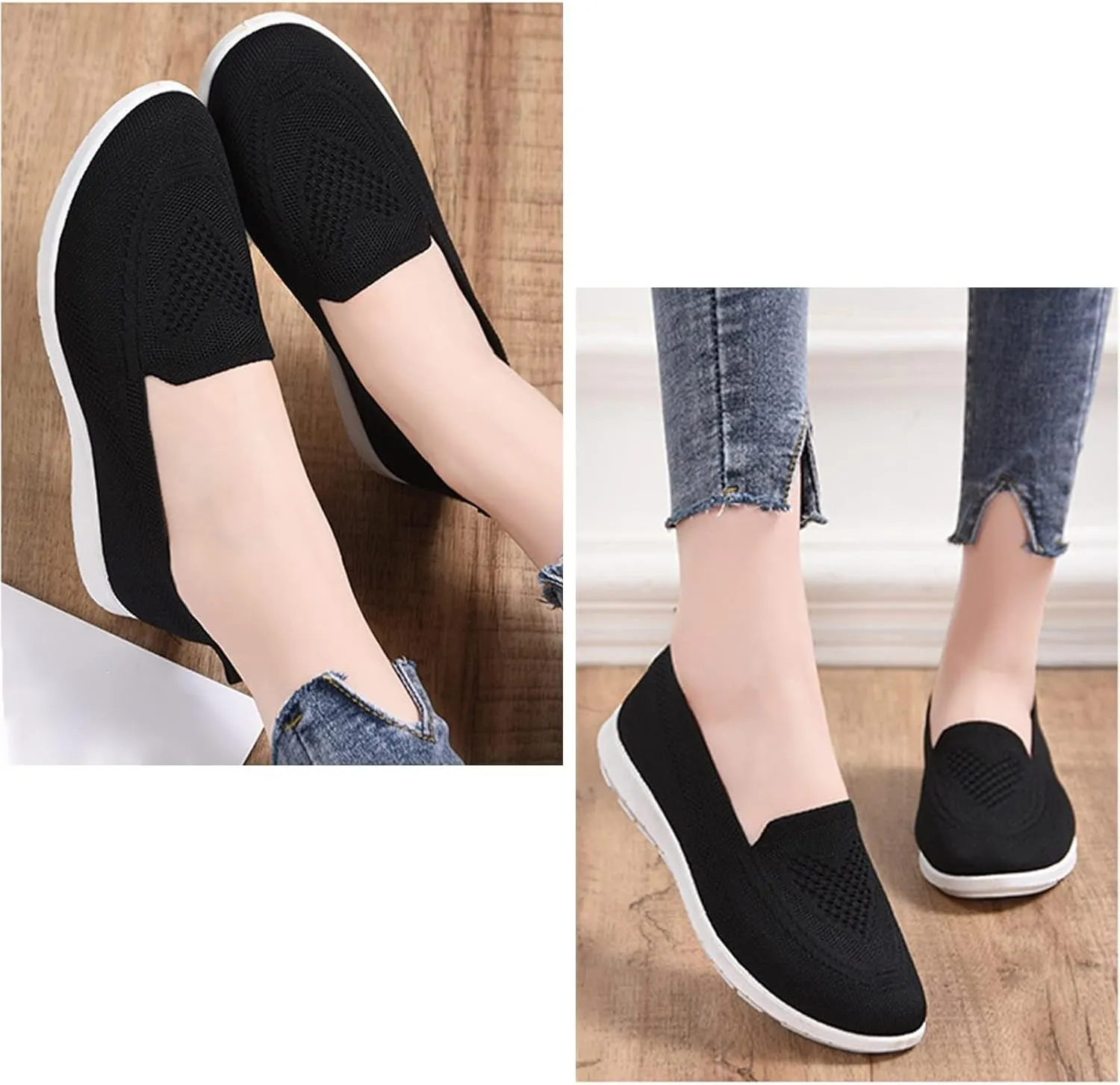 UGOSELEC Women's Mesh Walking Shoes Slip-on Sneakers,Non-Slip Breathable Athletic Comfortable Lightweight Flat Loafer Nurse Shoes