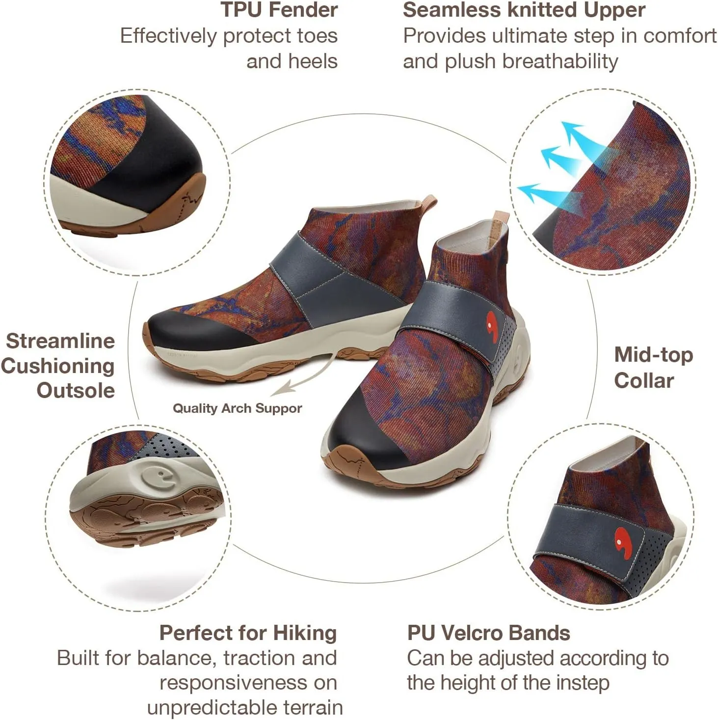 UIN Men's Walking Travel Shoes Slip On Outdoor Non-Slip Lightweight Comfort Hiking Sneaker Cazorla
