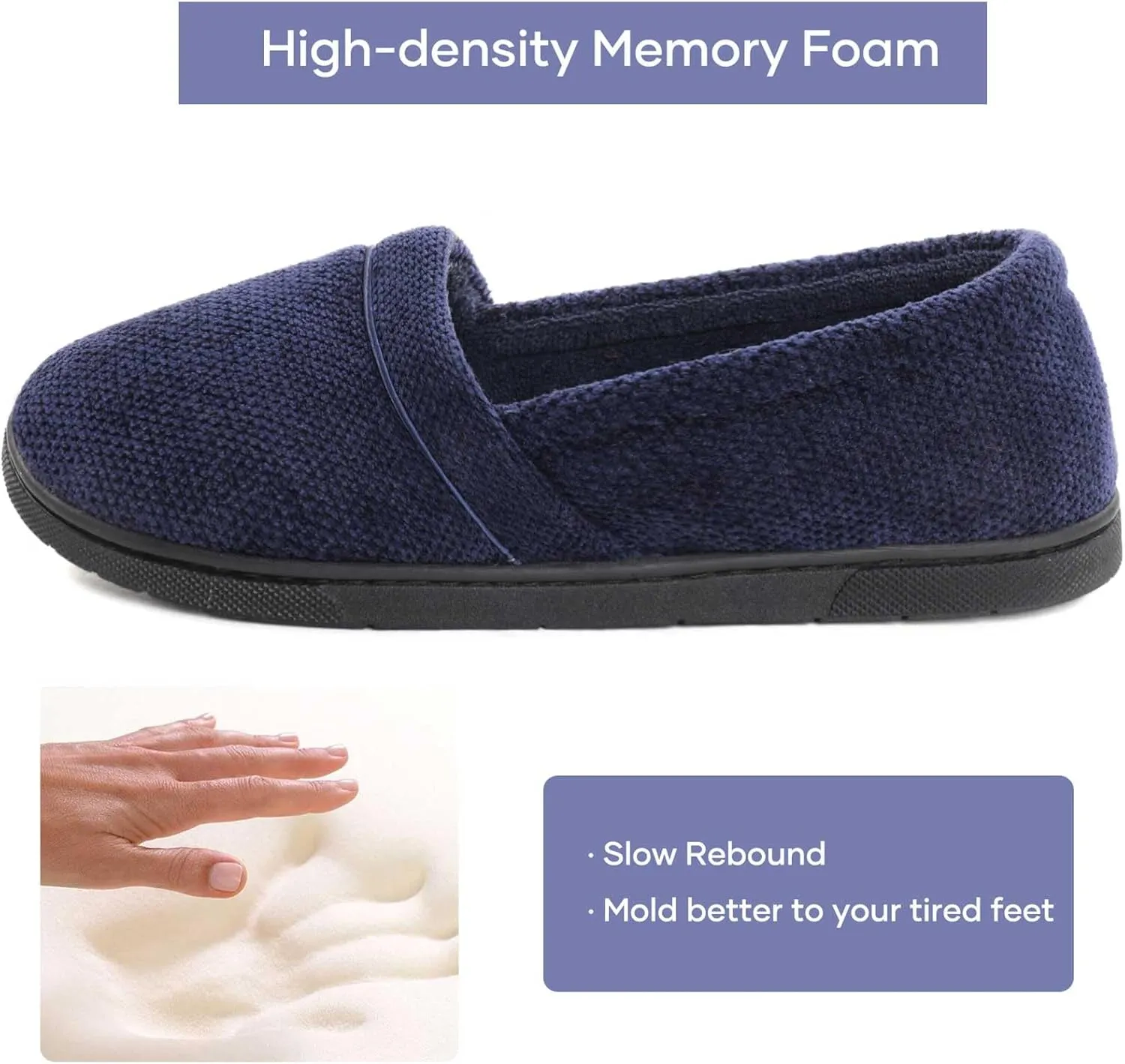 ULTRAIDEAS Women's Grace Closed Back Slippers, Memory Foam Loafer House Shoes with Rubber Sole