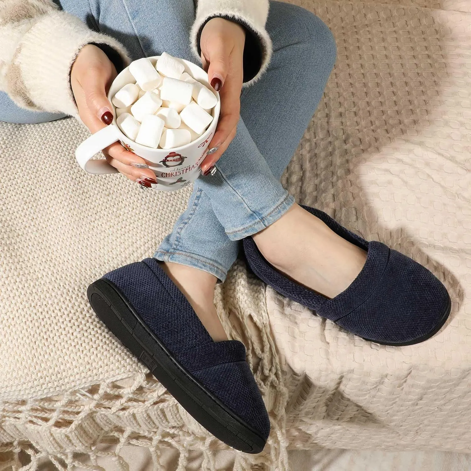 ULTRAIDEAS Women's Grace Closed Back Slippers, Memory Foam Loafer House Shoes with Rubber Sole