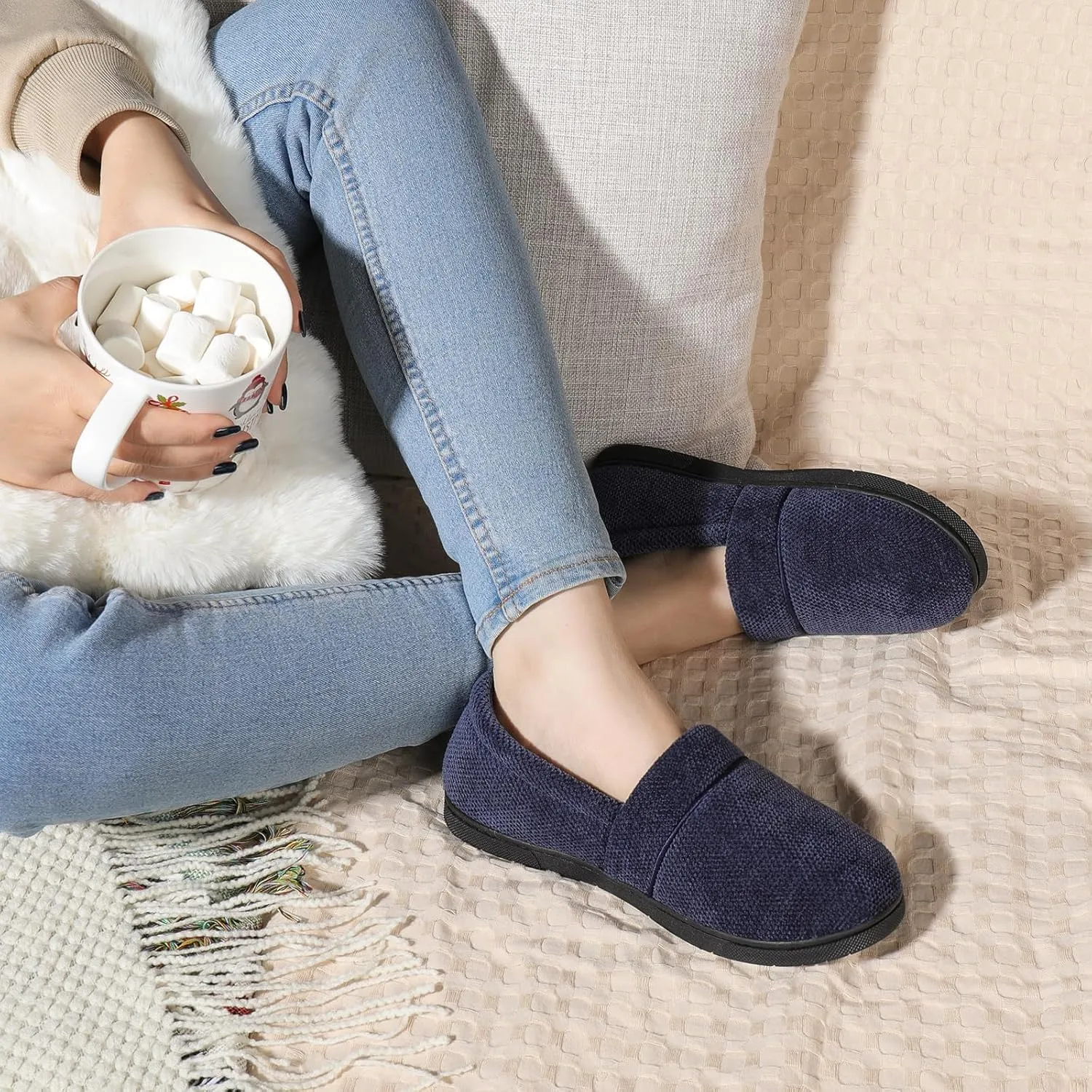 ULTRAIDEAS Women's Grace Closed Back Slippers, Memory Foam Loafer House Shoes with Rubber Sole