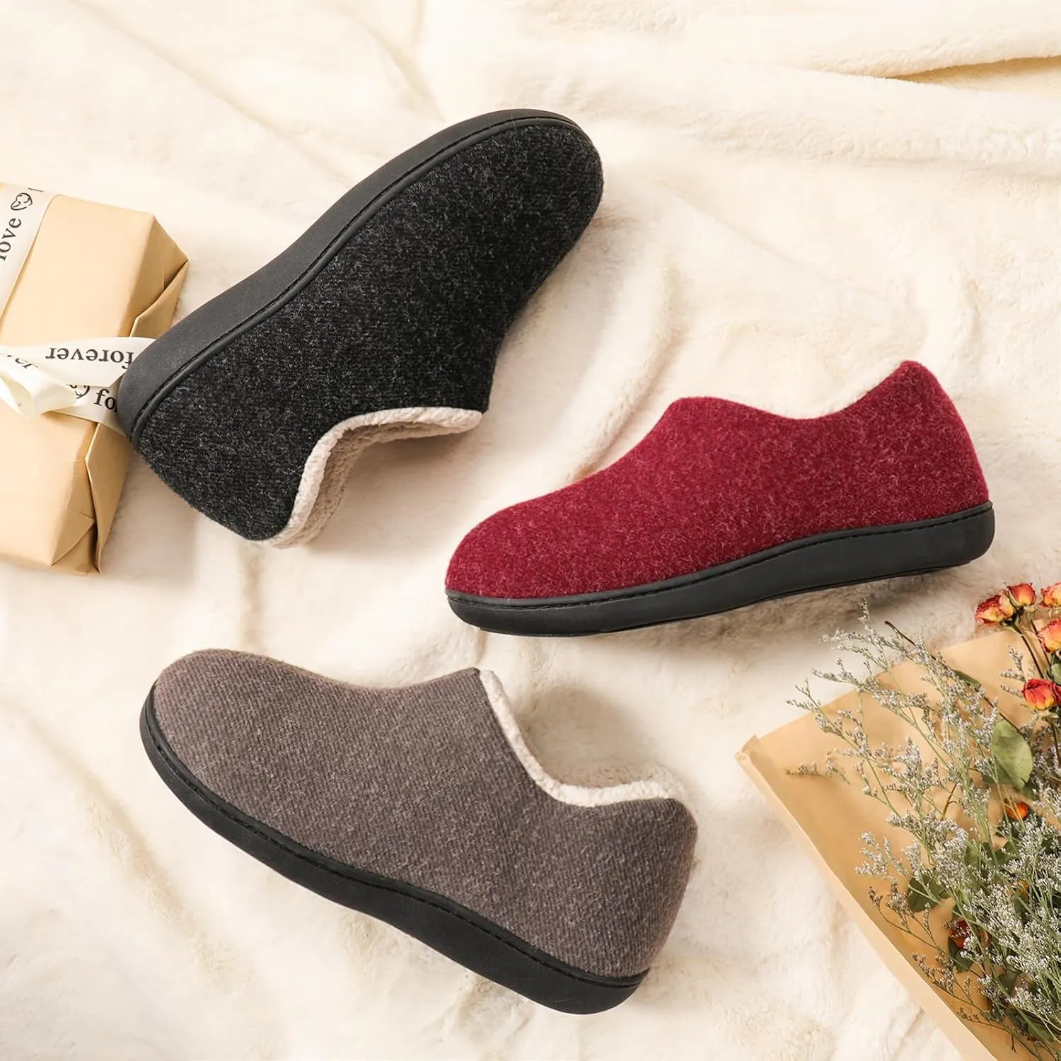 ULTRAIDEAS Women's Indoor Loafer House Slippers with Memory Foam, Ladies Warm Closed Back House Shoes with Non-Slip Outdoor Rubber Sole