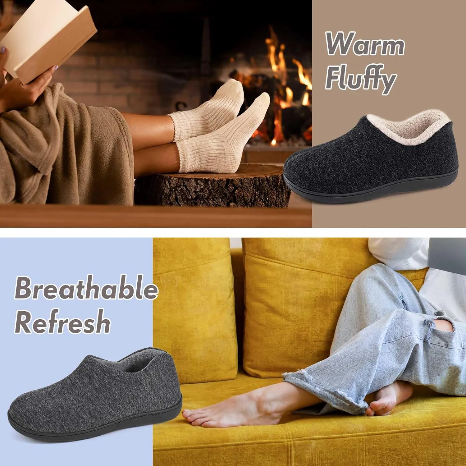 ULTRAIDEAS Women's Indoor Loafer House Slippers with Memory Foam, Ladies Warm Closed Back House Shoes with Non-Slip Outdoor Rubber Sole